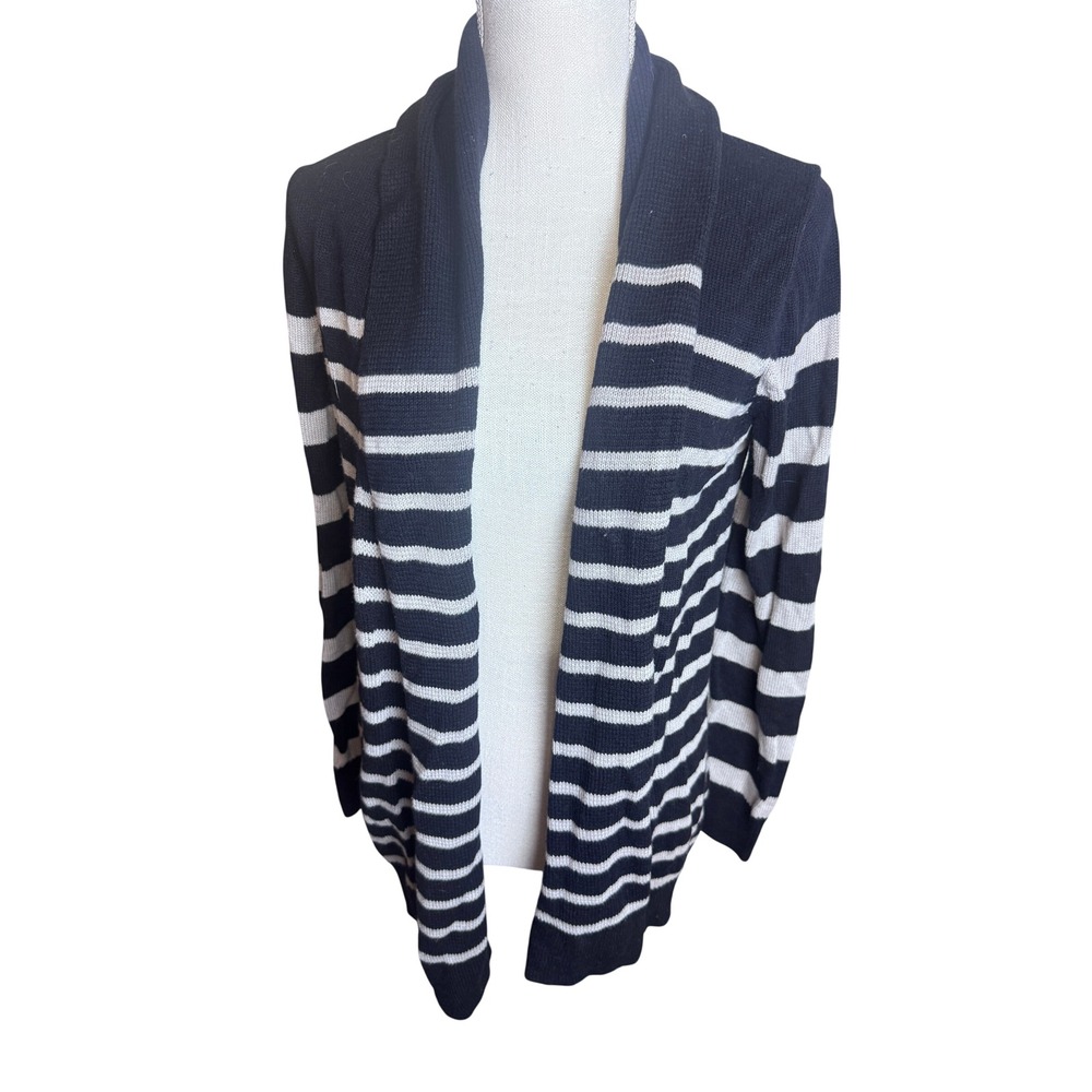 a.n.a Navy Black Striped Shawl Collar Open Front Cardigan Sweater Small